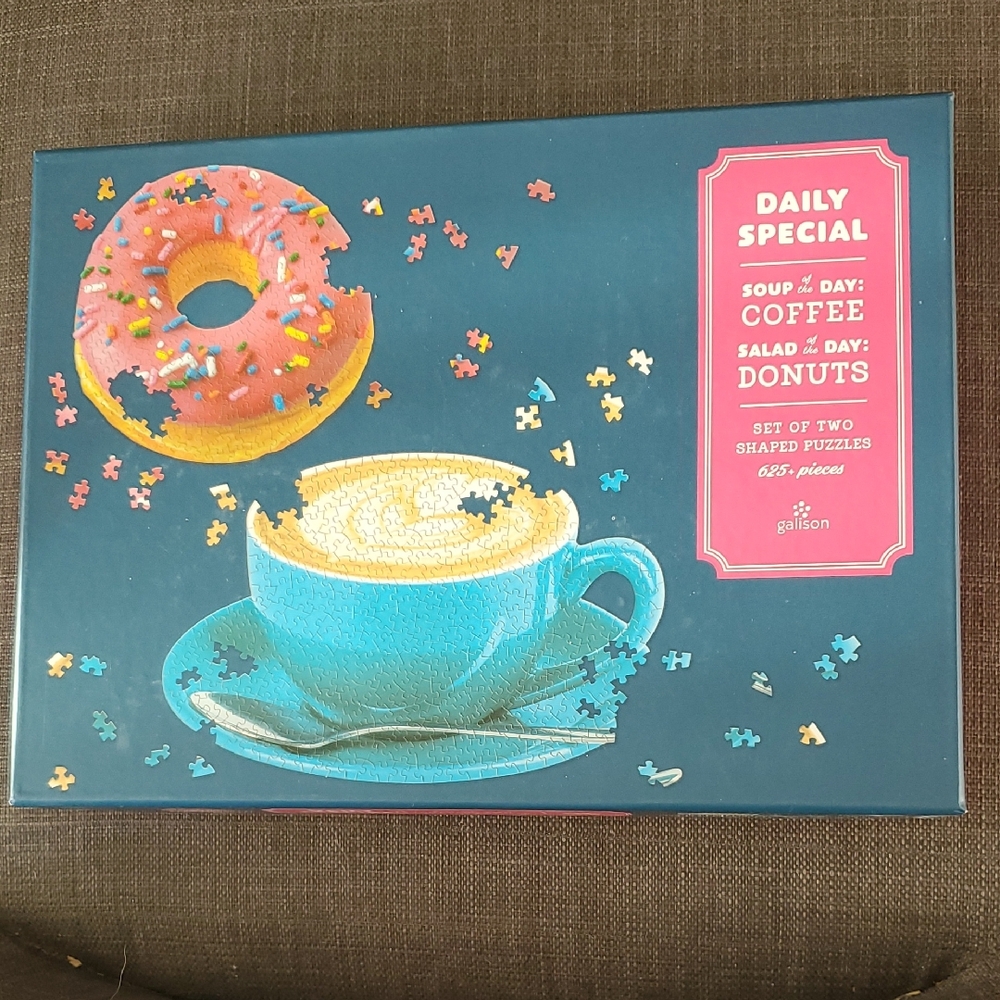 SOUP of the DAY:  COFFEE - SALAD of the DAY:  DONUTS - SET OF TWO SHAPED PUZZLES